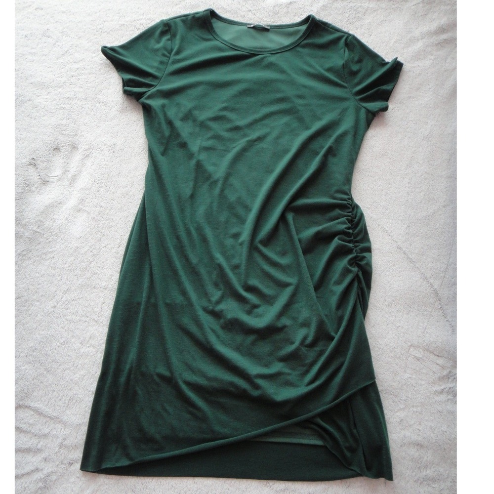 BTFBM Dark Green Short Cap Sleeve Ruched Side Tulip Hem Wrap T-Shirt Dress XL